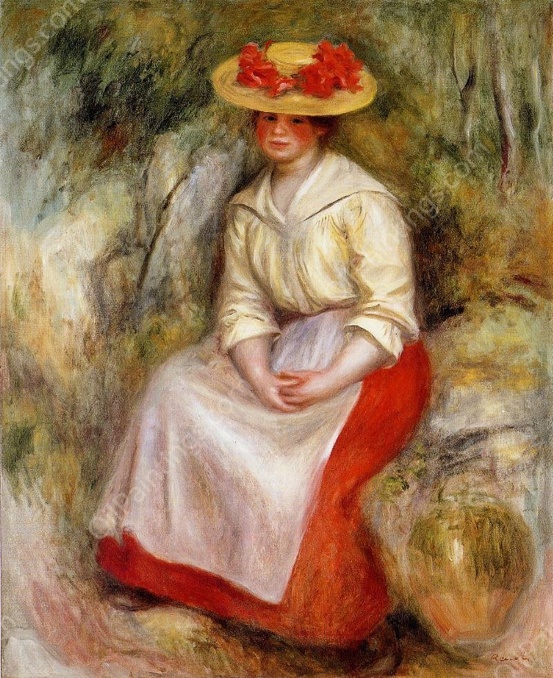 Gabrielle in a Straw Hat by Pierre-Auguste Renoir - Hand-Painted Oil Painting Reproduction