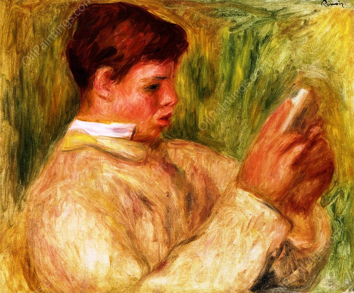Jean Renoir Reading by Pierre-Auguste Renoir - Hand-Painted Oil Painting Reproduction