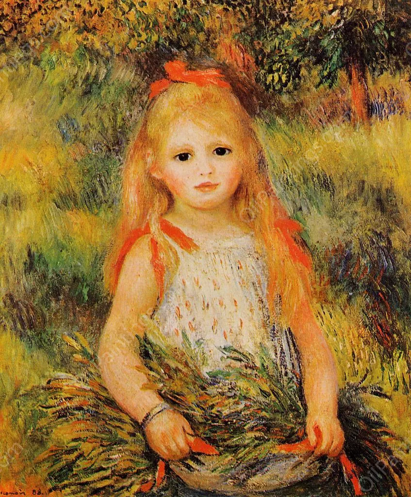 Little Girl with a Spray of Flowers by Pierre-Auguste Renoir Oil