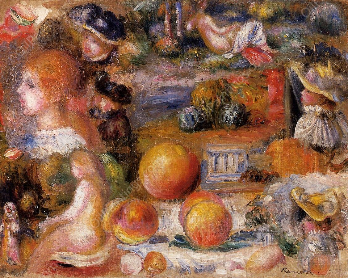 Studies: Woman's Heads, Nudes, Landscapes and Peaches by Pierre-Auguste Renoir - Hand-Painted Oil Painting Reproduction