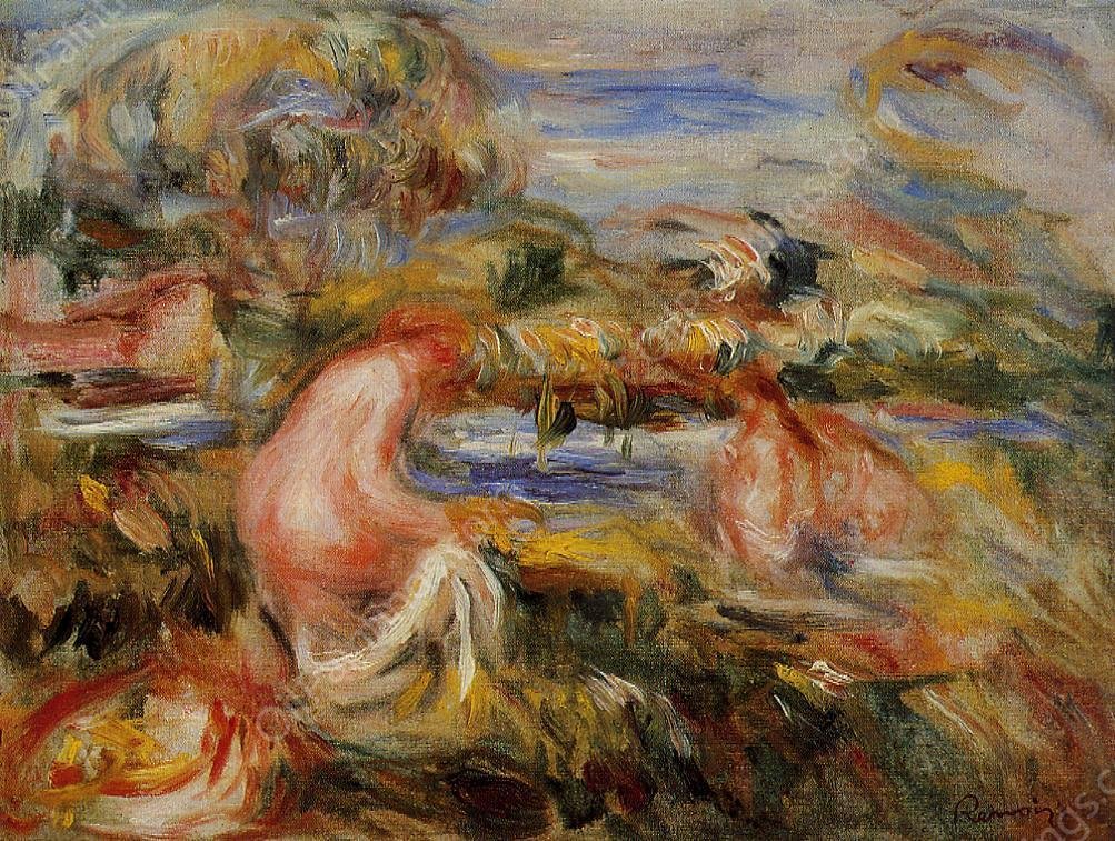 Two Bathers in a Landscape by Pierre-Auguste Renoir - Hand-Painted Oil Painting Reproduction