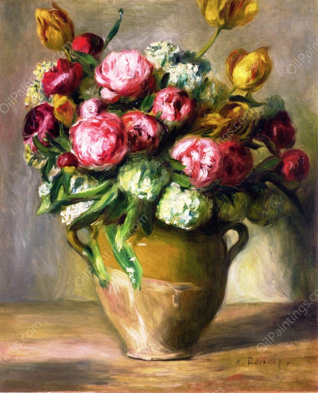 Vase of Peonies by Pierre-Auguste Renoir - Hand-Painted Oil Painting Reproduction