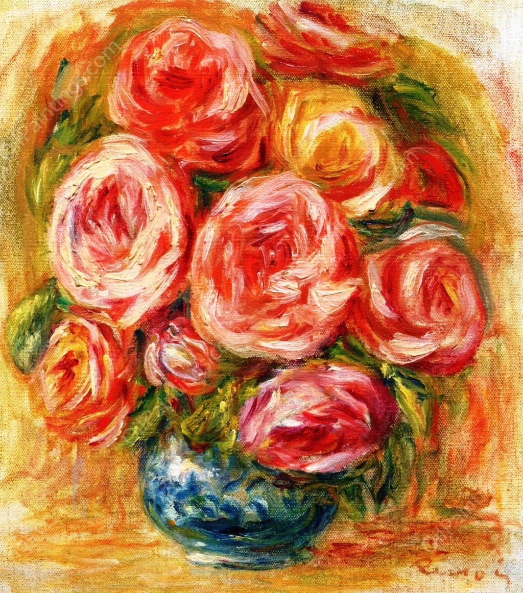 Vase of Roses 2 by Pierre-Auguste Renoir - Hand-Painted Oil Painting Reproduction
