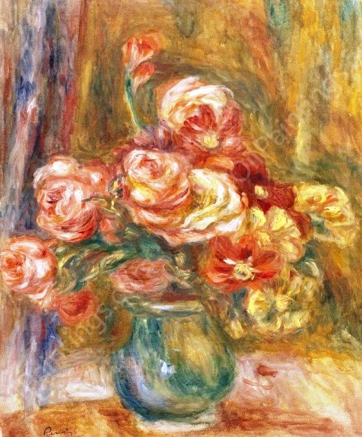 Vase of Roses 7 by Pierre-Auguste Renoir - Hand-Painted Oil Painting Reproduction