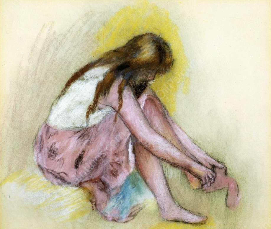Young Girl Slipping on Her Stockings by Pierre-Auguste Renoir - Hand-Painted Oil Painting Reproduction