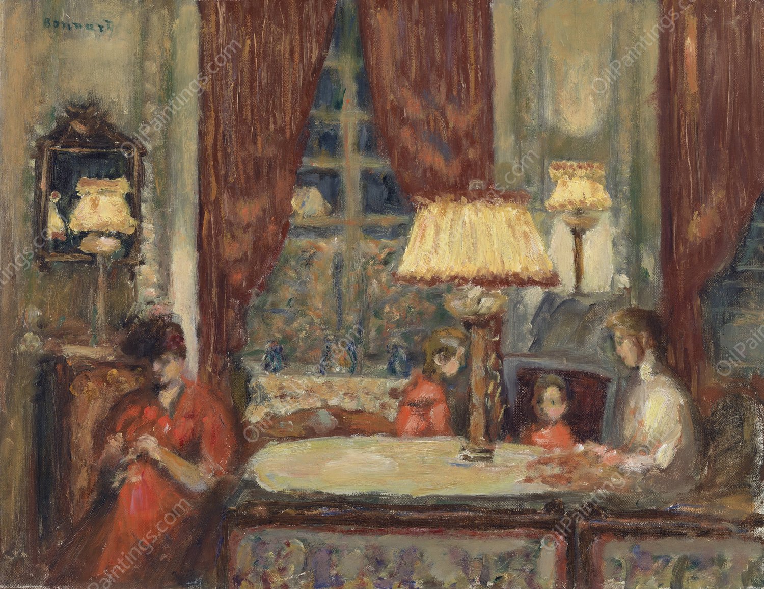 Evening Under the Lamps  by Pierre Bonnard - Hand-Painted Oil Painting Reproduction