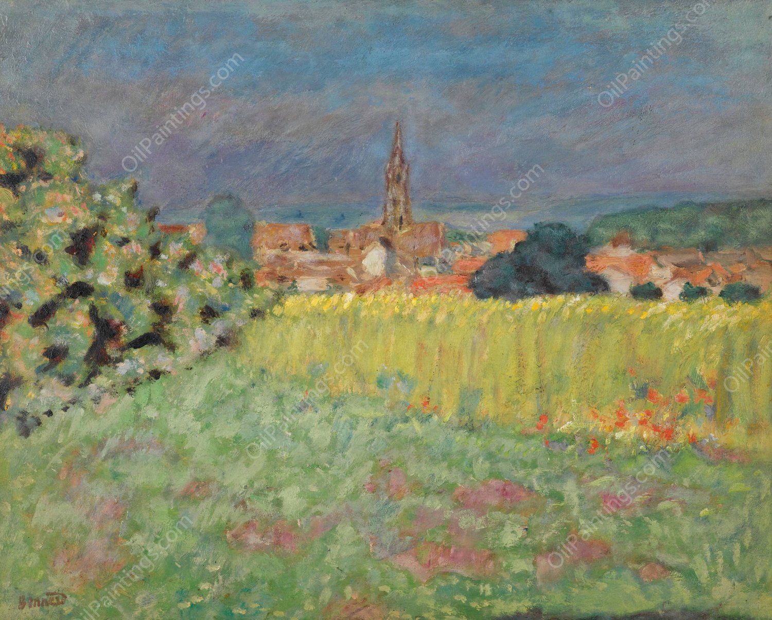 Le Champ De Ble Devant L'eglise  by Pierre Bonnard - Hand-Painted Oil Painting Reproduction