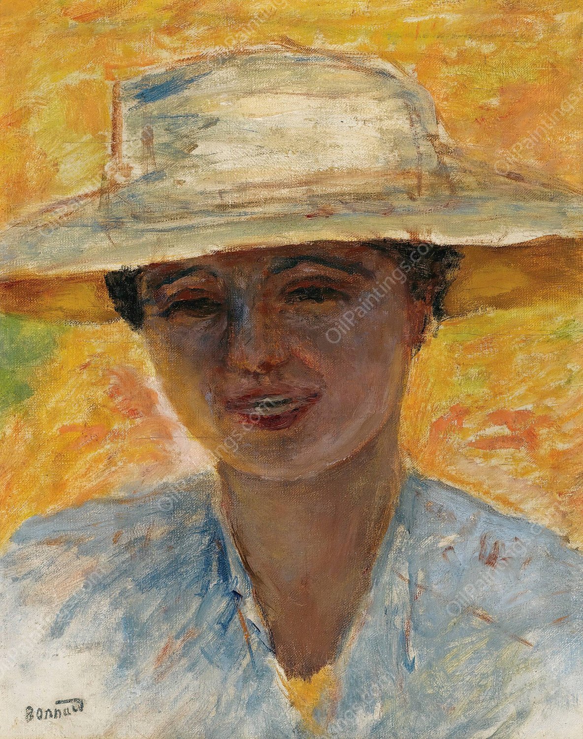 Portrait de Femme au Grand Chapeau  by Pierre Bonnard - Hand-Painted Oil Painting Reproduction