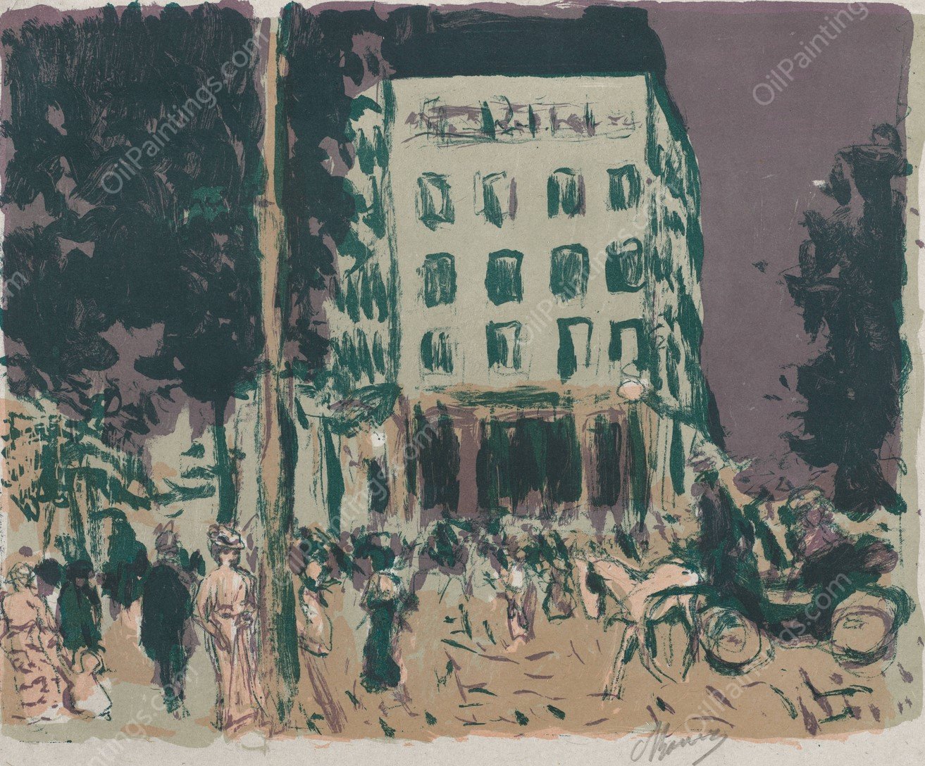 The Boulevards  by Pierre Bonnard - Hand-Painted Oil Painting Reproduction
