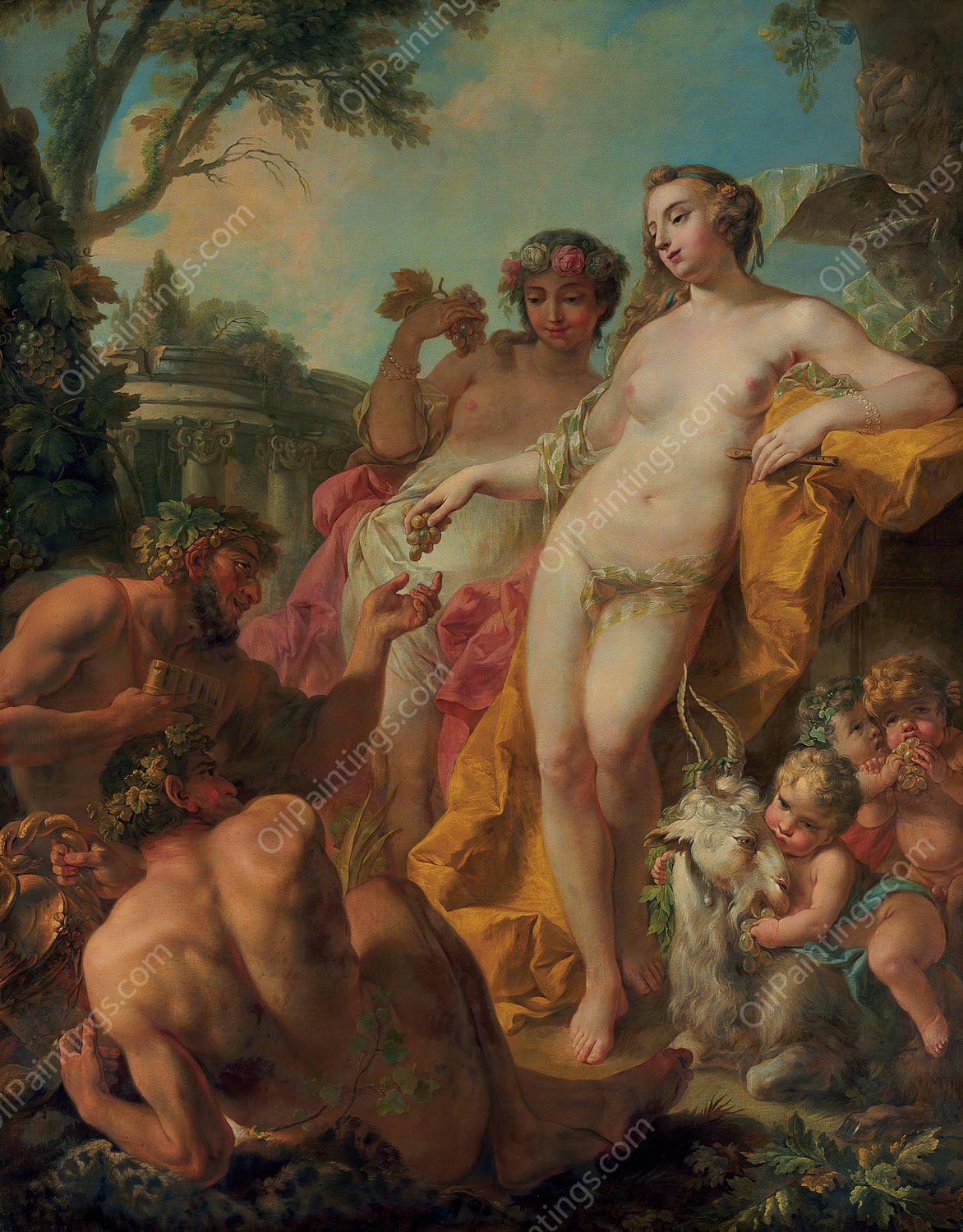 Bacchic figures in a classical landscape by Pierre Charles Le Mettay - Hand-Painted Oil Painting Reproduction