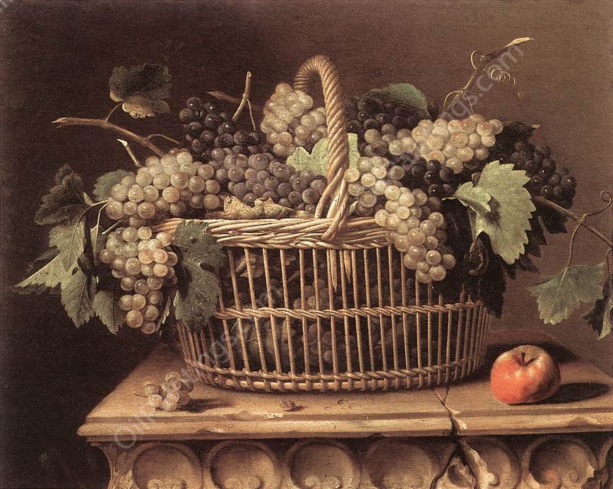 Basket of Grapes by Pierre Dupuys - Hand-Painted Oil Painting Reproduction
