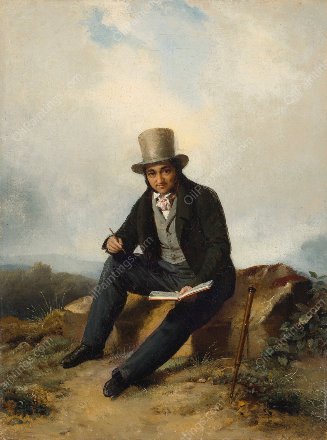 Andre Jolivard seated in a Landscape by Pierre Duval Le Camus - Hand-Painted Oil Painting Reproduction
