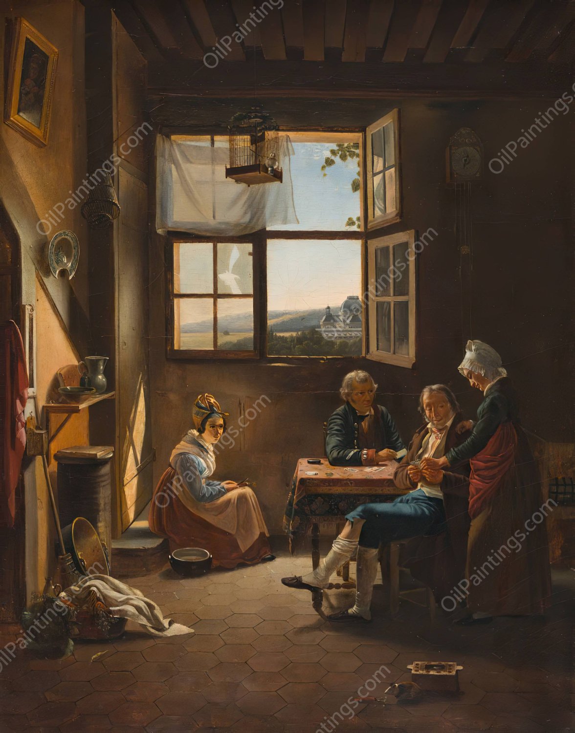 Two Veterans Playing 'Piquet' by Pierre Duval Le Camus - Hand-Painted Oil Painting Reproduction