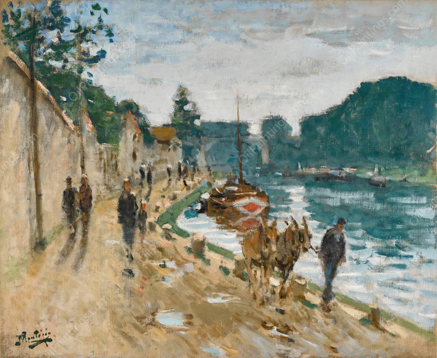 Chemin de halage by Pierre-Eugene Montezin - Hand-Painted Oil Painting Reproduction