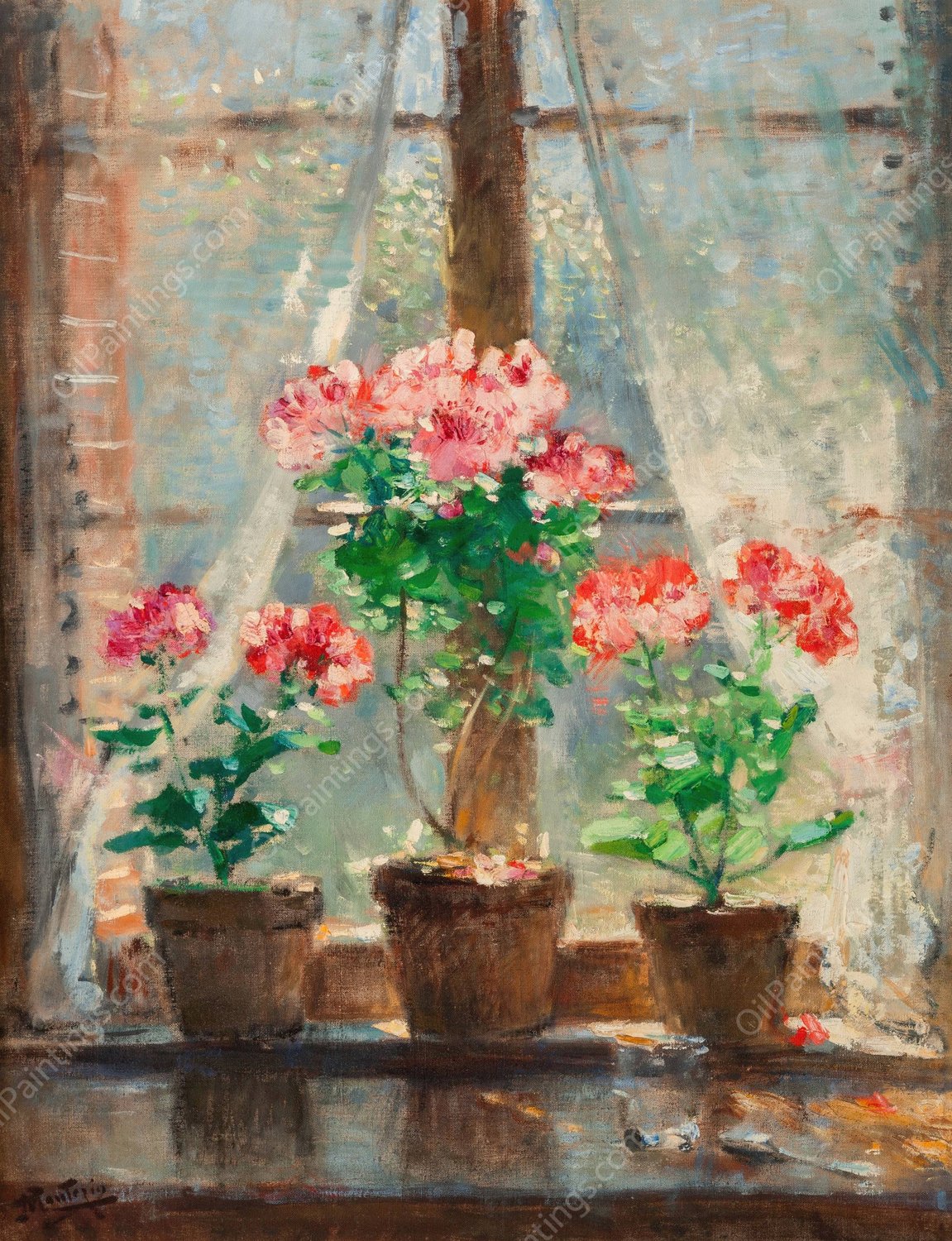 Geraniums by Pierre-Eugene Montezin - Hand-Painted Oil Painting Reproduction
