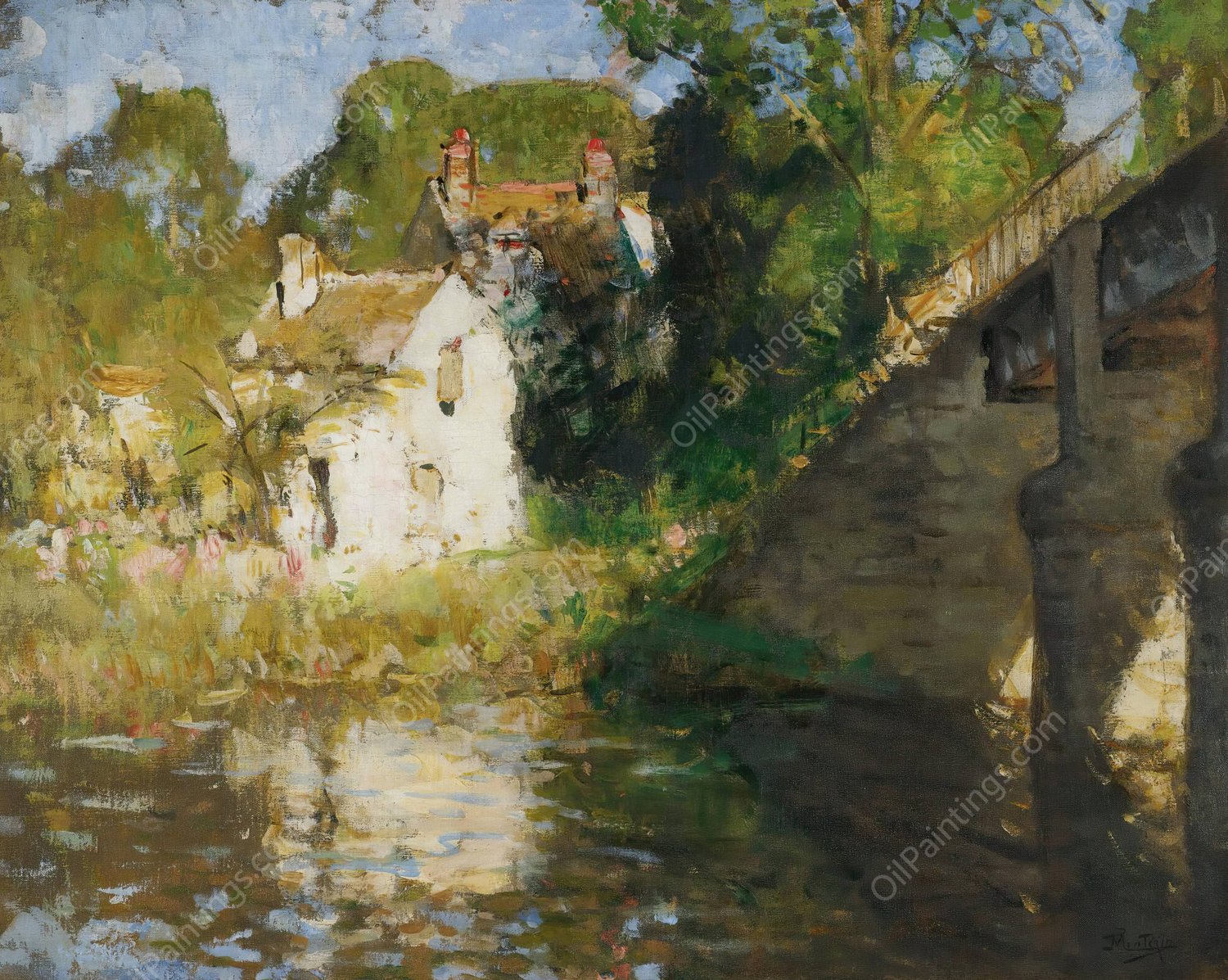 Le Pont by Pierre-Eugene Montezin - Hand-Painted Oil Painting Reproduction