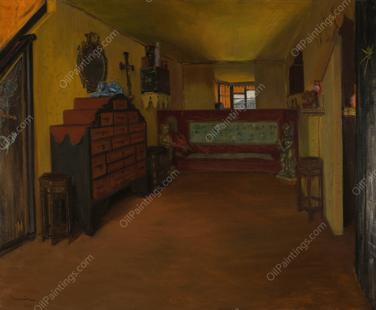 La chambre a coucher de Victor Hugo a Hauteville House  by Pierre Georges Jeanniot - Hand-Painted Oil Painting Reproduction