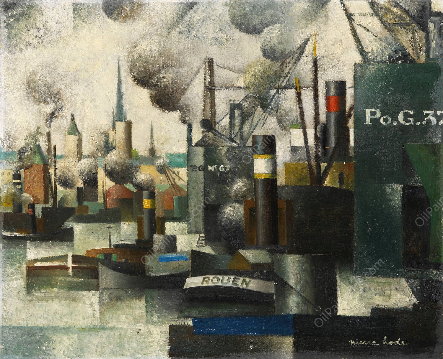 Dans le port de Rouen  by Pierre Hode - Hand-Painted Oil Painting Reproduction