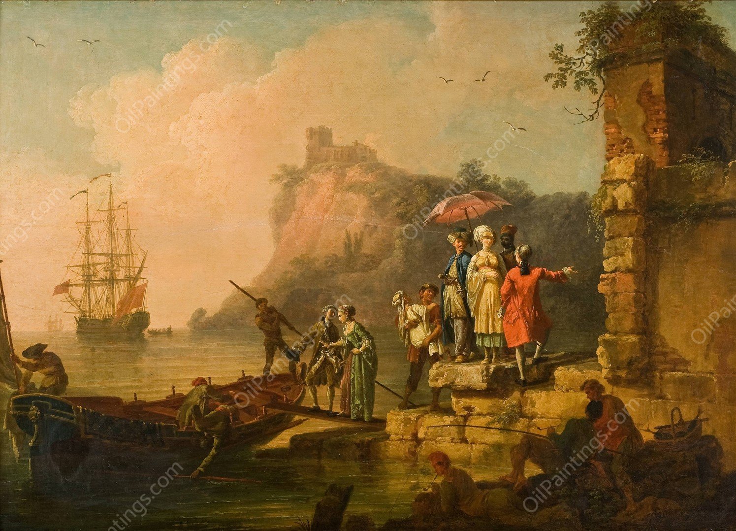 Company Embarking on a Launch by Pierre-Jacques Volaire - Hand-Painted Oil Painting Reproduction