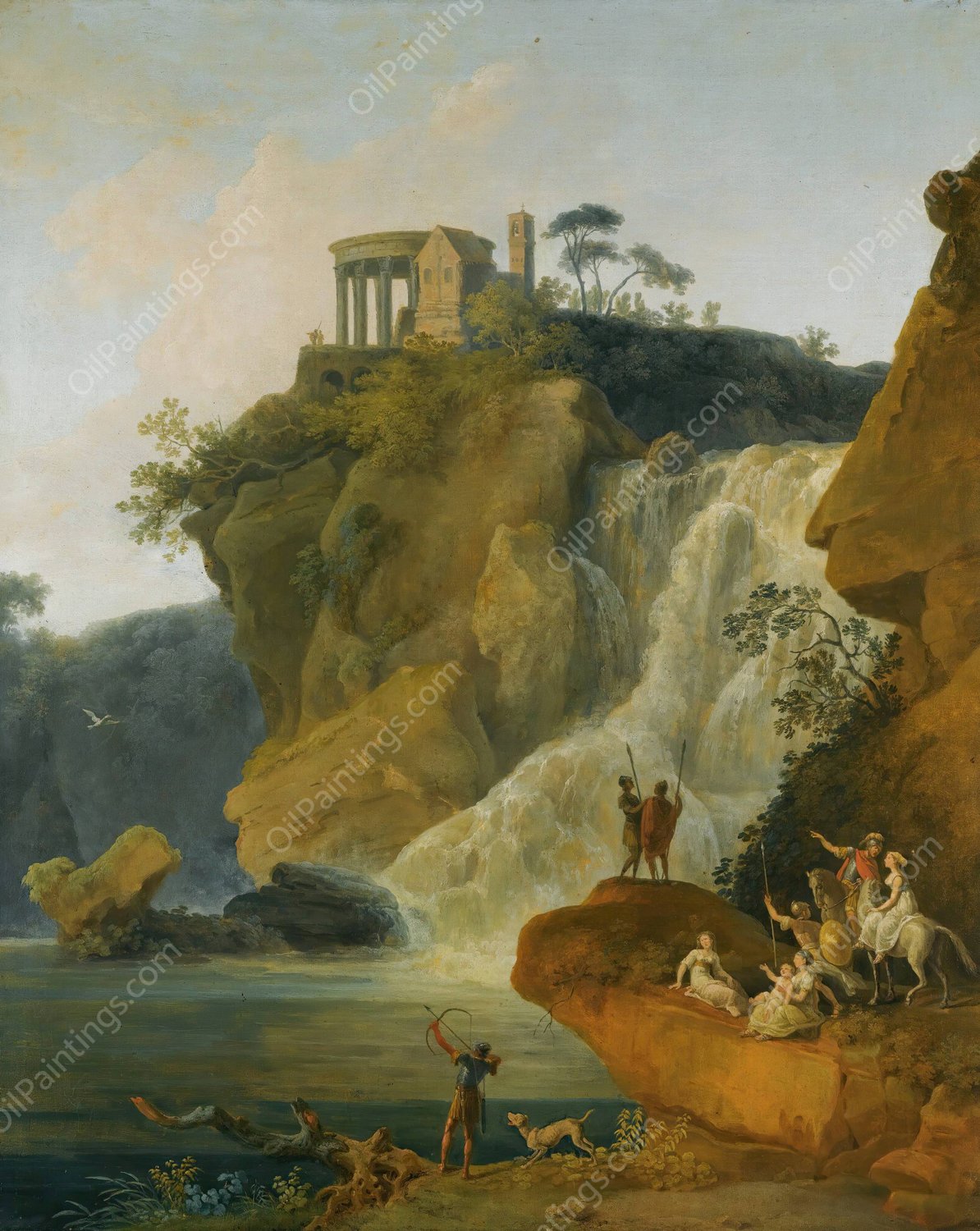 The Waterfalls At Tivoli With Figures Resting And Hunting by Pierre-Jacques Volaire - Hand-Painted Oil Painting Reproduction