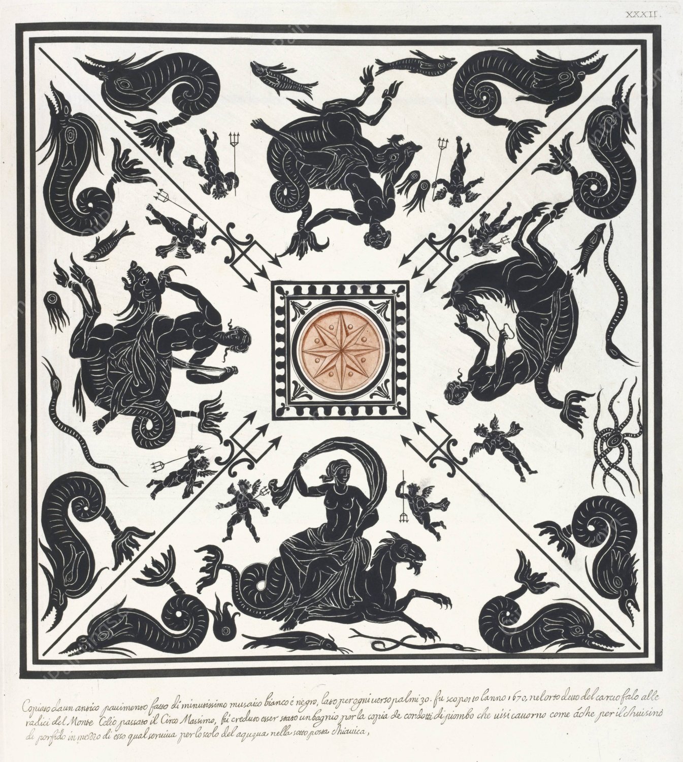 Copiato da un antico pavimento fatto minutissimo musaico bianco e negro  by Pierre-Jean Mariette - Hand-Painted Oil Painting Reproduction