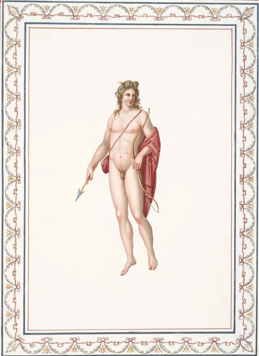 Nude youth holding bow and arrow.  by Pierre-Jean Mariette - Hand-Painted Oil Painting Reproduction