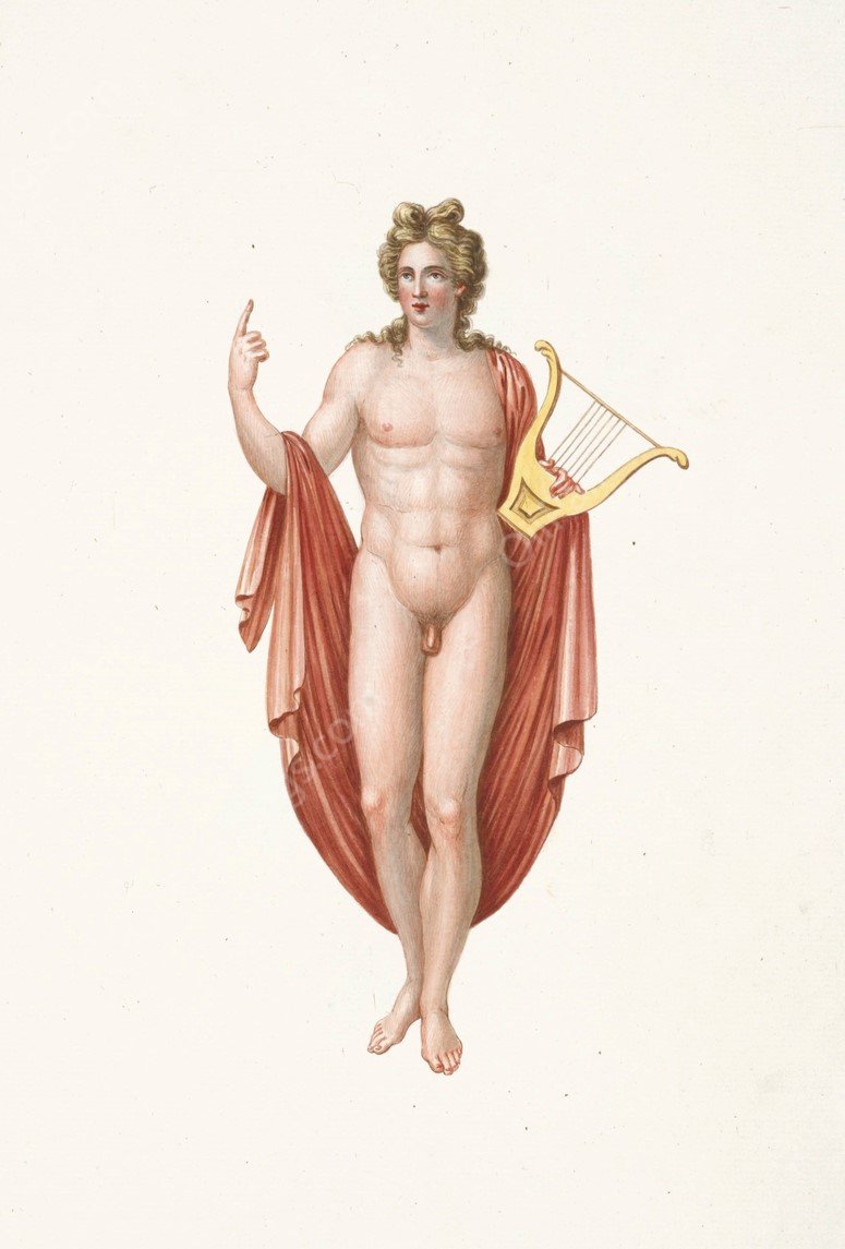 Nude youth with gold harp.  by Pierre-Jean Mariette - Hand-Painted Oil Painting Reproduction