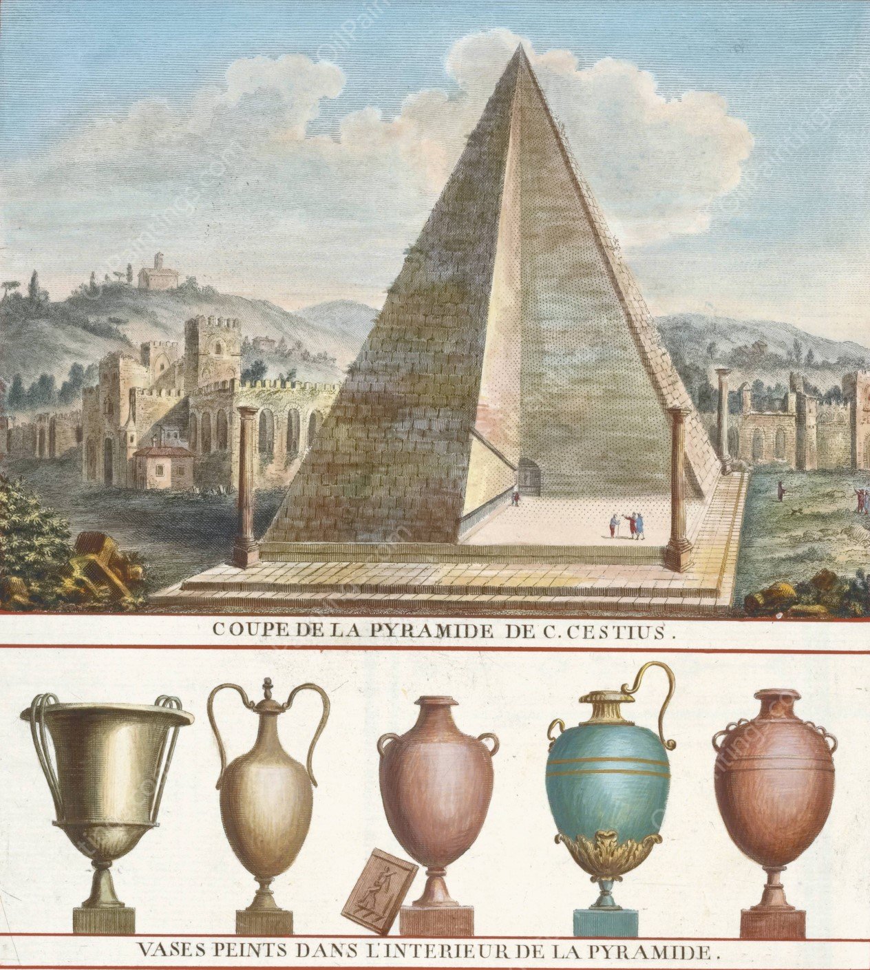Oupe de la pyramide de C. Cestius. Vases peints dans l'interieur de la pyramide.  by Pierre-Jean Mariette - Hand-Painted Oil Painting Reproduction