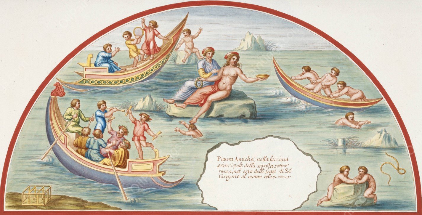 Pittura anticha, nell facciata principale della stanza sotterraneo, nel orto delli frari di Sa. Gregorio al Monte Celio.  by Pierre-Jean Mariette - Hand-Painted Oil Painting Reproduction