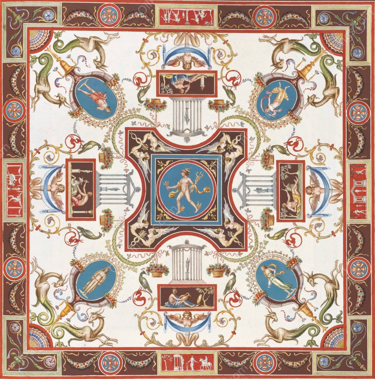 Pittura nella voltadel sepolcro, alla littera Q. notato nella pianta; nella Villa di Mon. Corsini fuori la porta di S. Pancratio.  by Pierre-Jean Mariette - Hand-Painted Oil Painting Reproduction