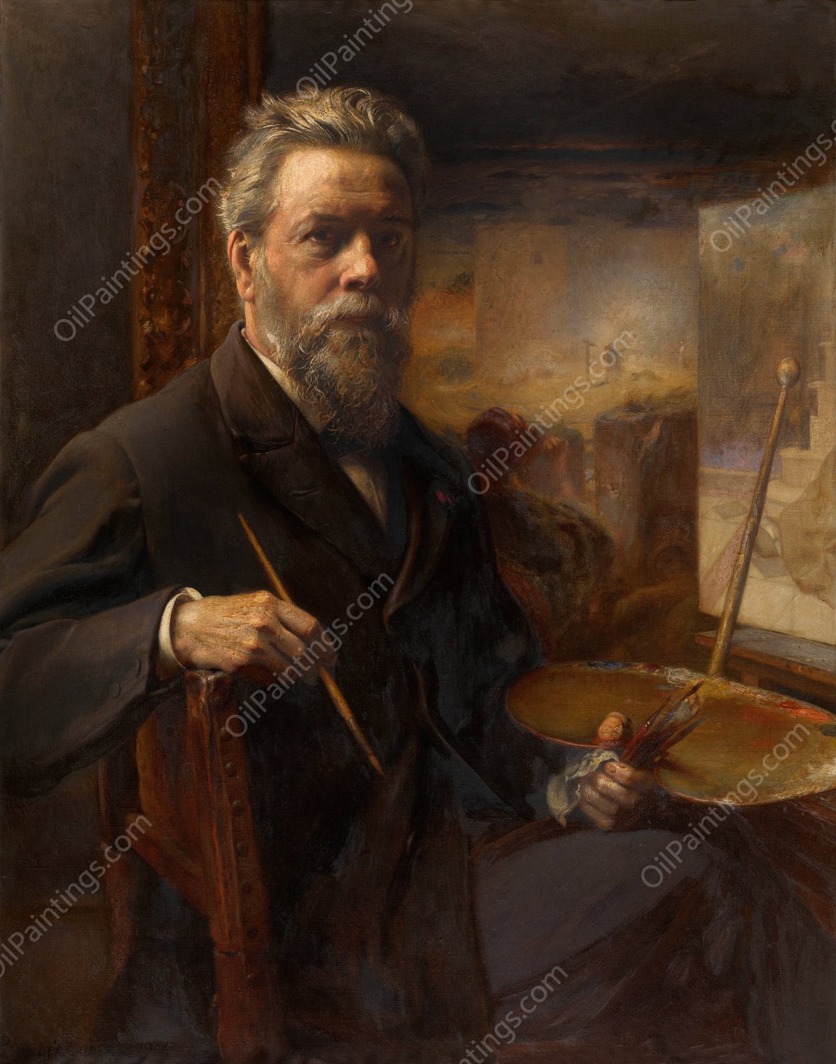 Self Portrait  by Pierre Jean Van Der Ouderaa - Hand-Painted Oil Painting Reproduction