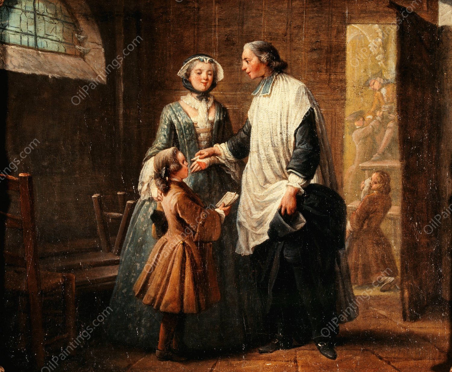 L'Abbe de Catechisme recevant un enfant amene par sa sOurs  by Pierre Louis Dumesnil The Younger - Hand-Painted Oil Painting Reproduction
