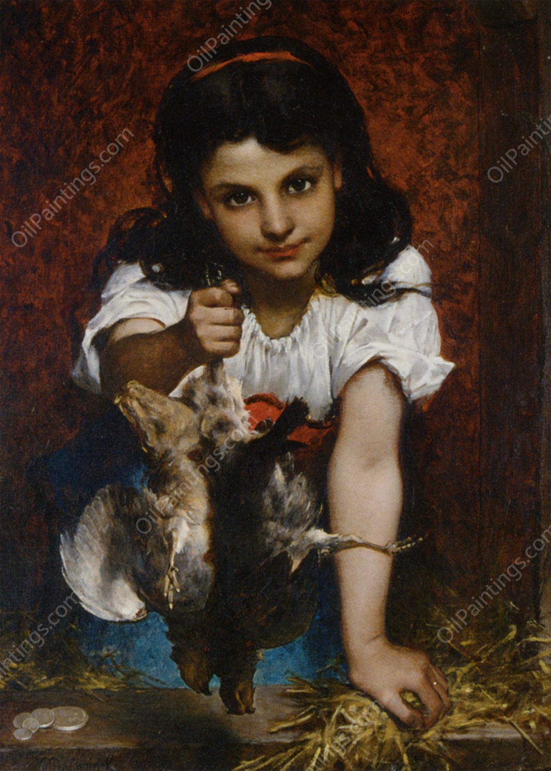 A Girl with Birds by Pierre-Louis-Joseph De Coninck - Hand-Painted Oil Painting Reproduction