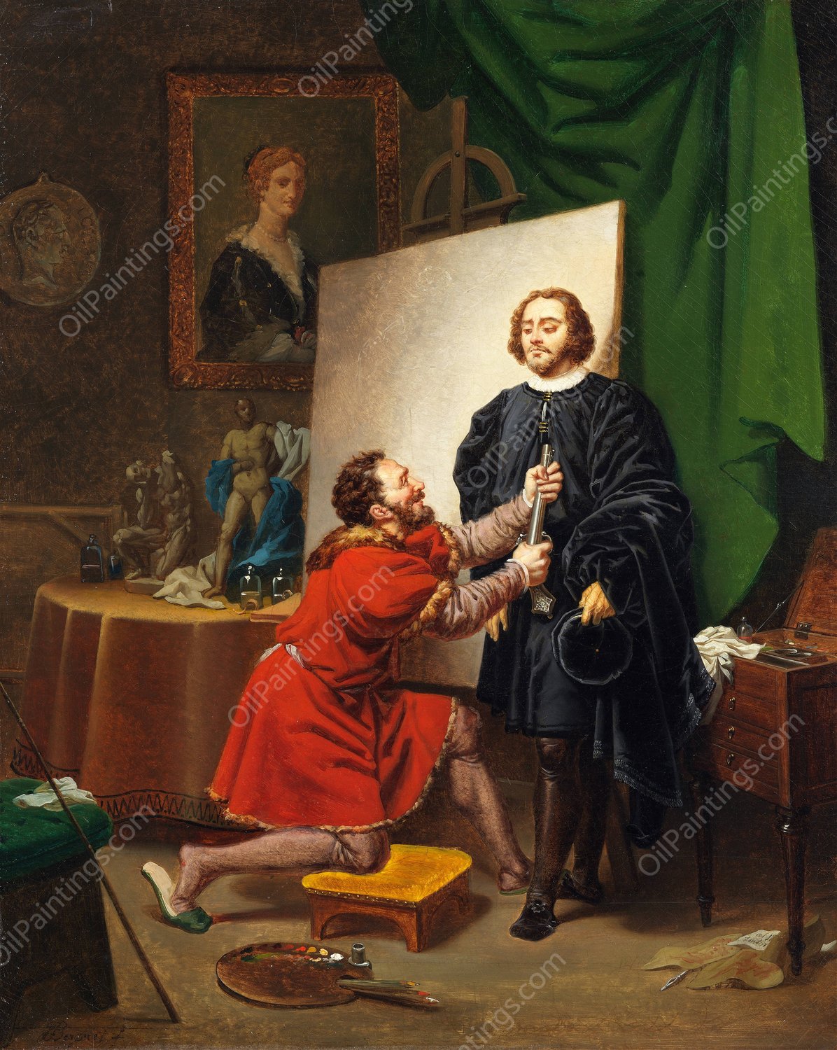 Pietro Aretino in the Studio of Tintoretto  by Pierre-Nolasque Bergeret - Hand-Painted Oil Painting Reproduction
