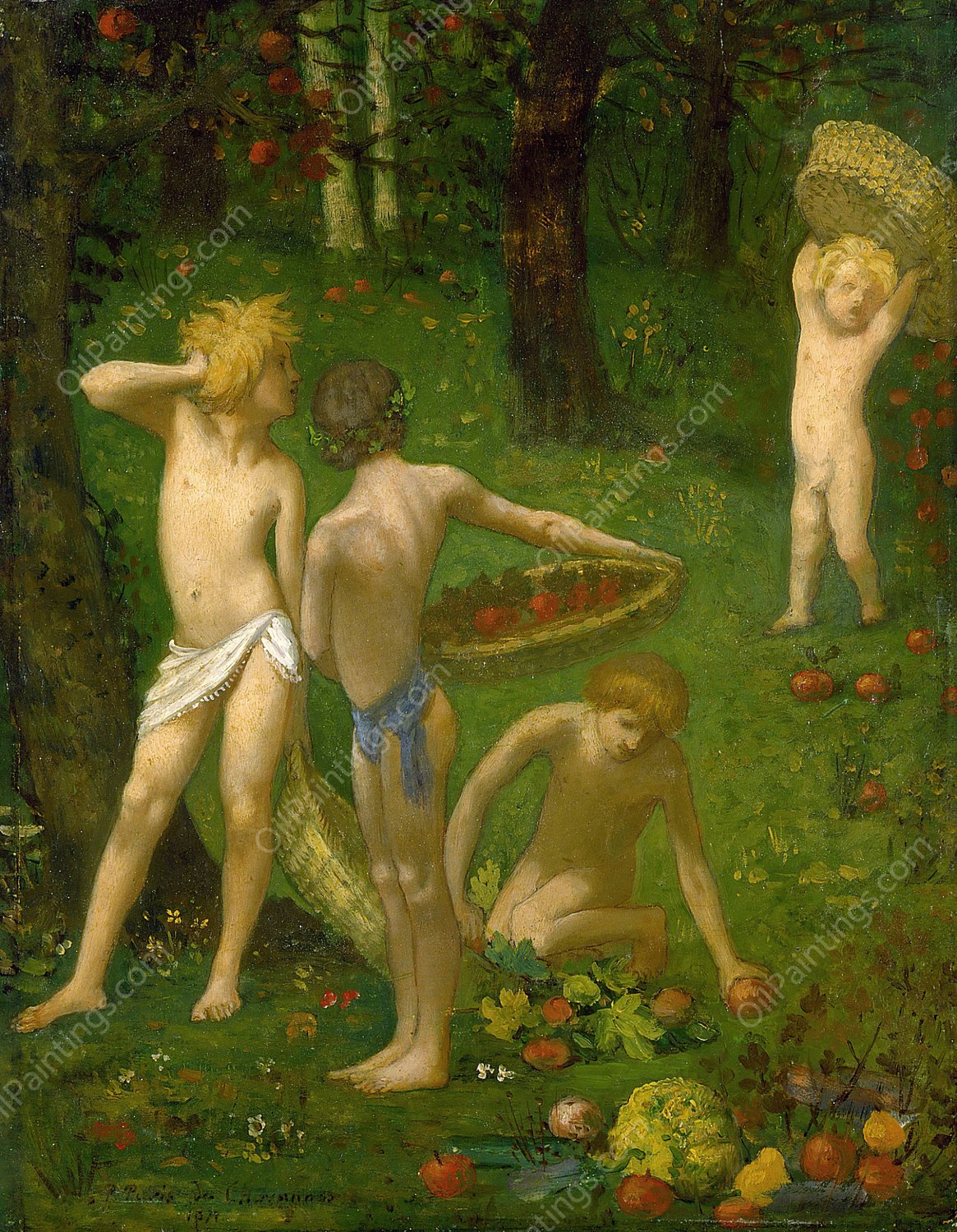 Children in an Orchard  by Pierre Puvis De Chavannes - Hand-Painted Oil Painting Reproduction
