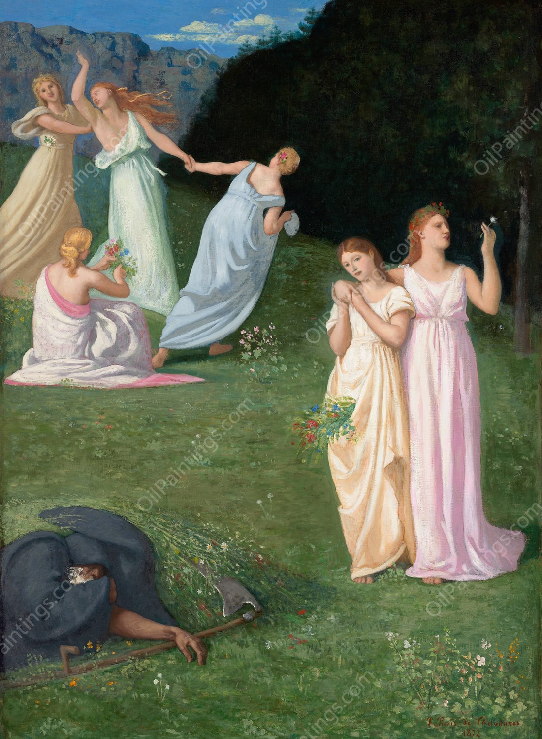 Death and The Maidens  by Pierre Puvis De Chavannes - Hand-Painted Oil Painting Reproduction