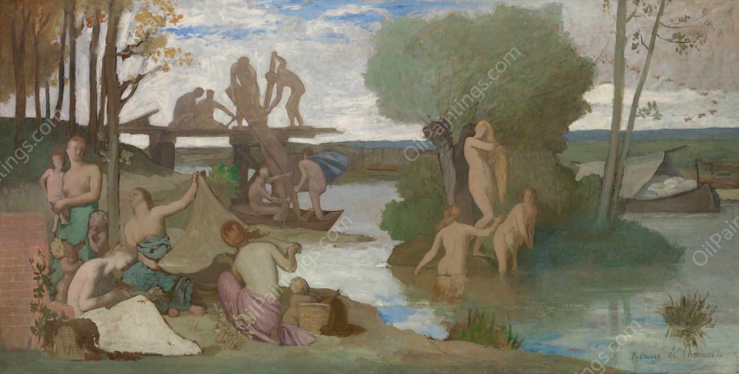 The River  by Pierre Puvis De Chavannes - Hand-Painted Oil Painting Reproduction
