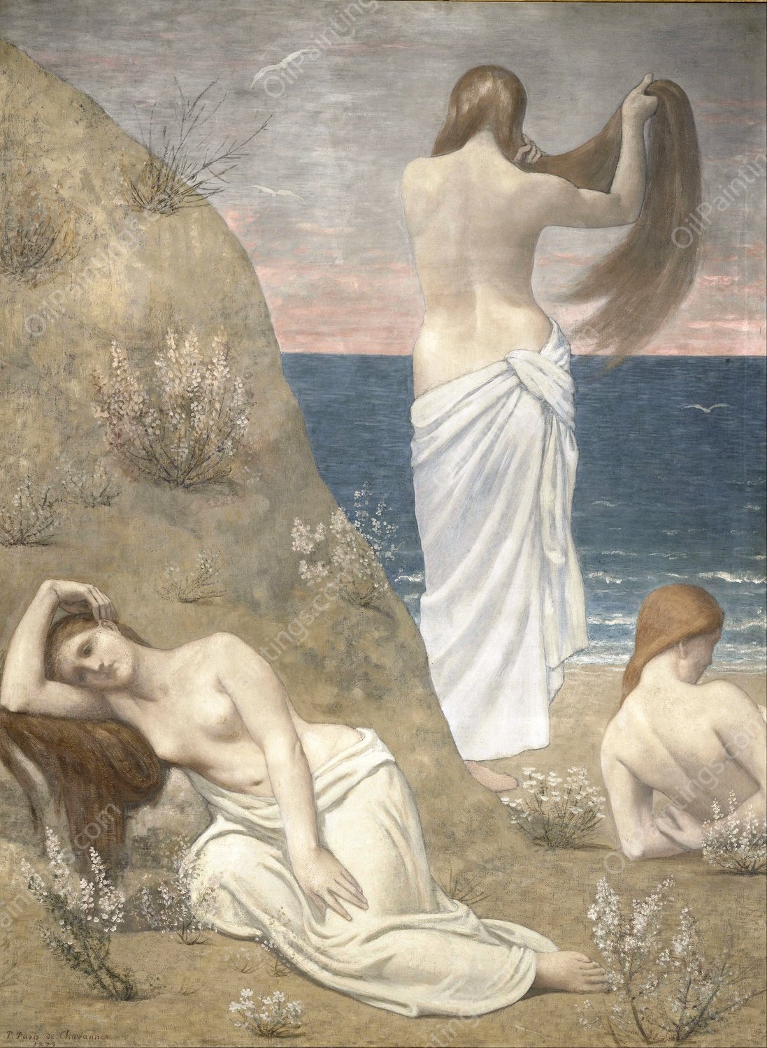Young Girls by the Seaside by Pierre Puvis De Chavannes - Hand-Painted Oil Painting Reproduction