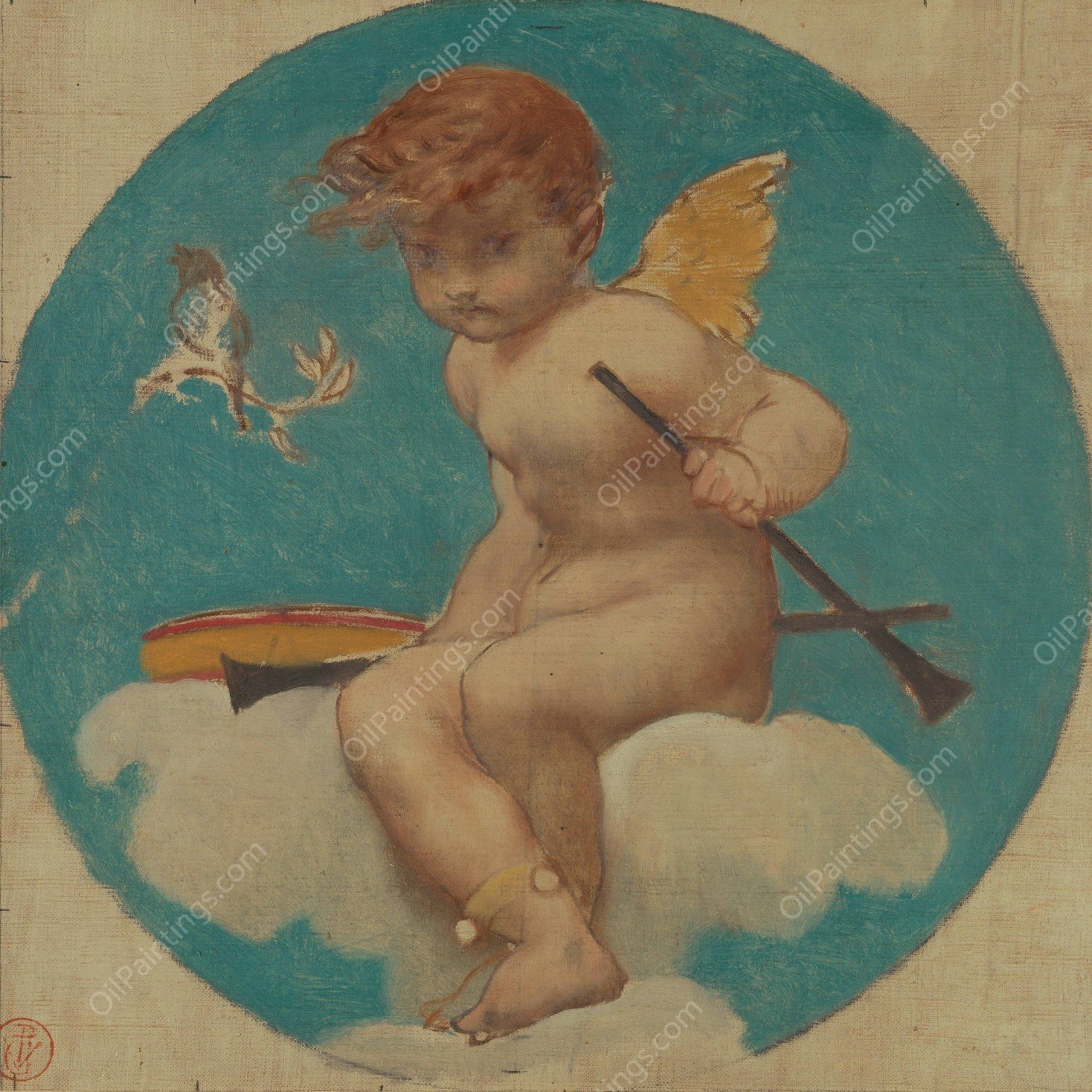 Study for Roundel with Putto Holding Attributes of Music  by Pierre-Victor Galland - Hand-Painted Oil Painting Reproduction