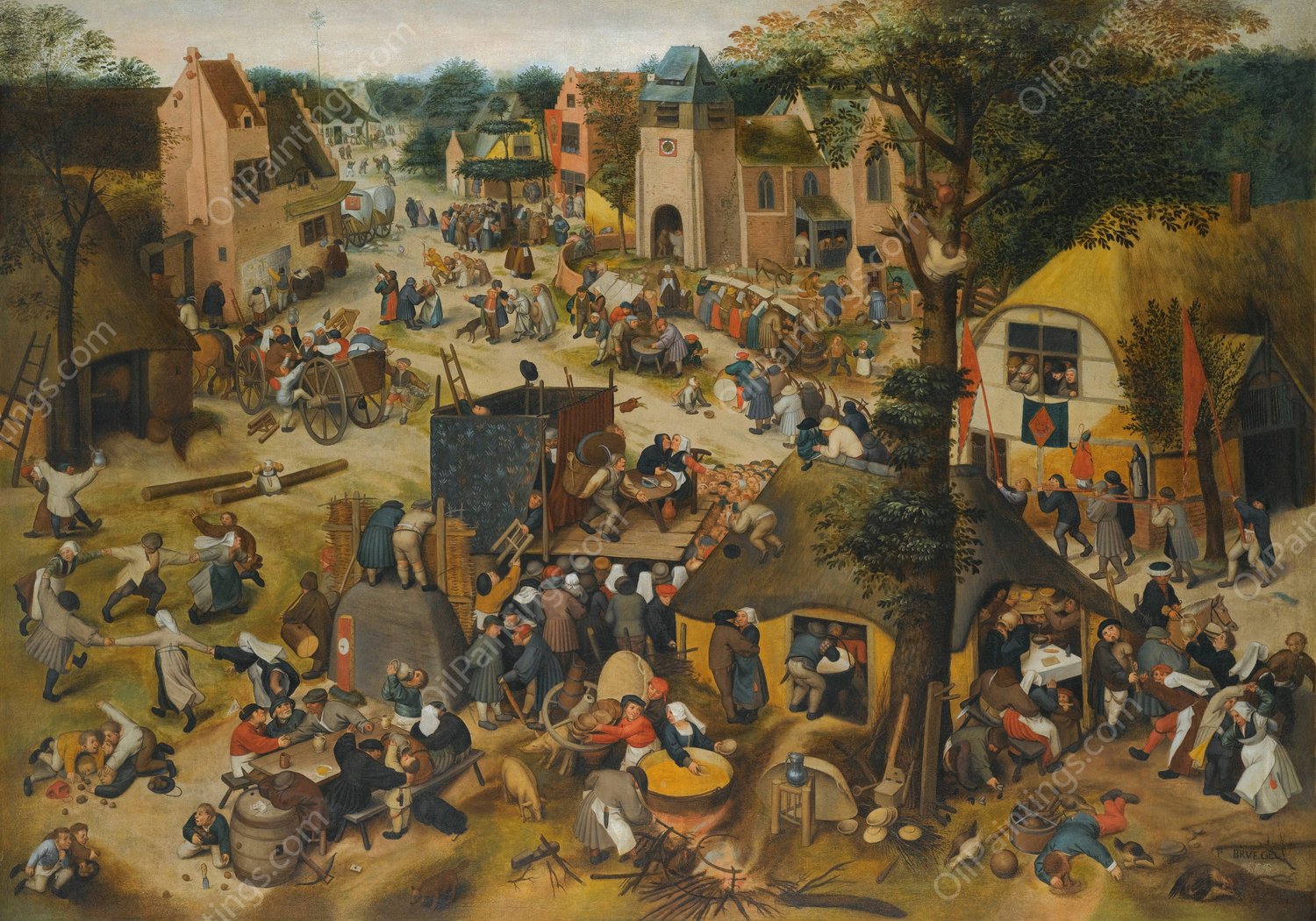 A Performance Of The Farce Een Cluyte Van Plaeyerwater  At A Village Kermesse  by Pieter Bruegel The Elder (Follower) - Hand-Painted Oil Painting Reproduction