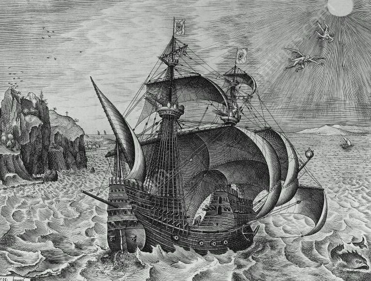 The Armed Three-Master with Daedalus and Icarus in the Sky Icarus by Pieter Bruegel The Elder - Hand-Painted Oil Painting Reproduction