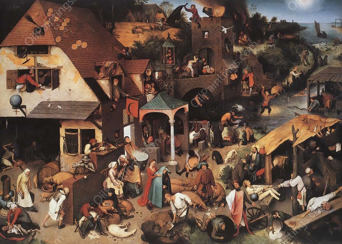 The World Upside Down also known as The Flemish Proverbs by Pieter Bruegel The Elder - Hand-Painted Oil Painting Reproduction