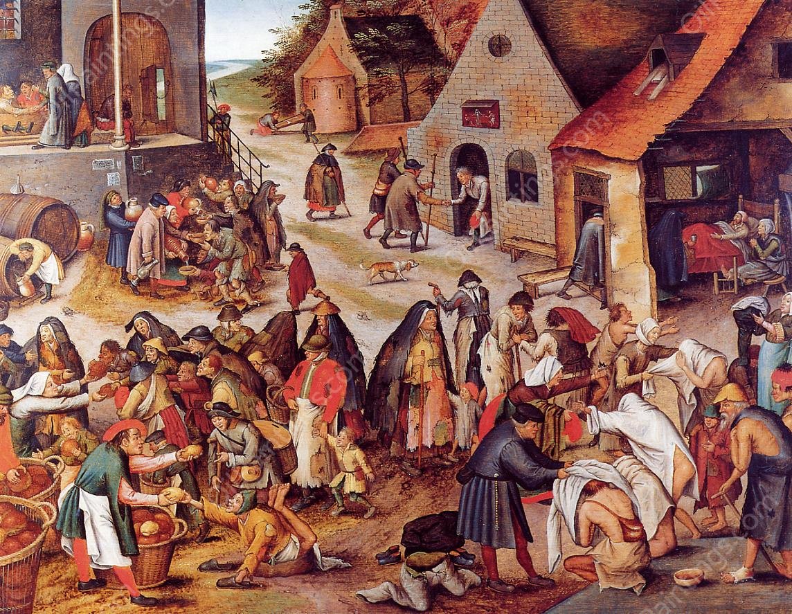 The Seven Acts of Charity also known as The Seven Acts of Mercy by Pieter Bruegel The Younger - Hand-Painted Oil Painting Reproduction