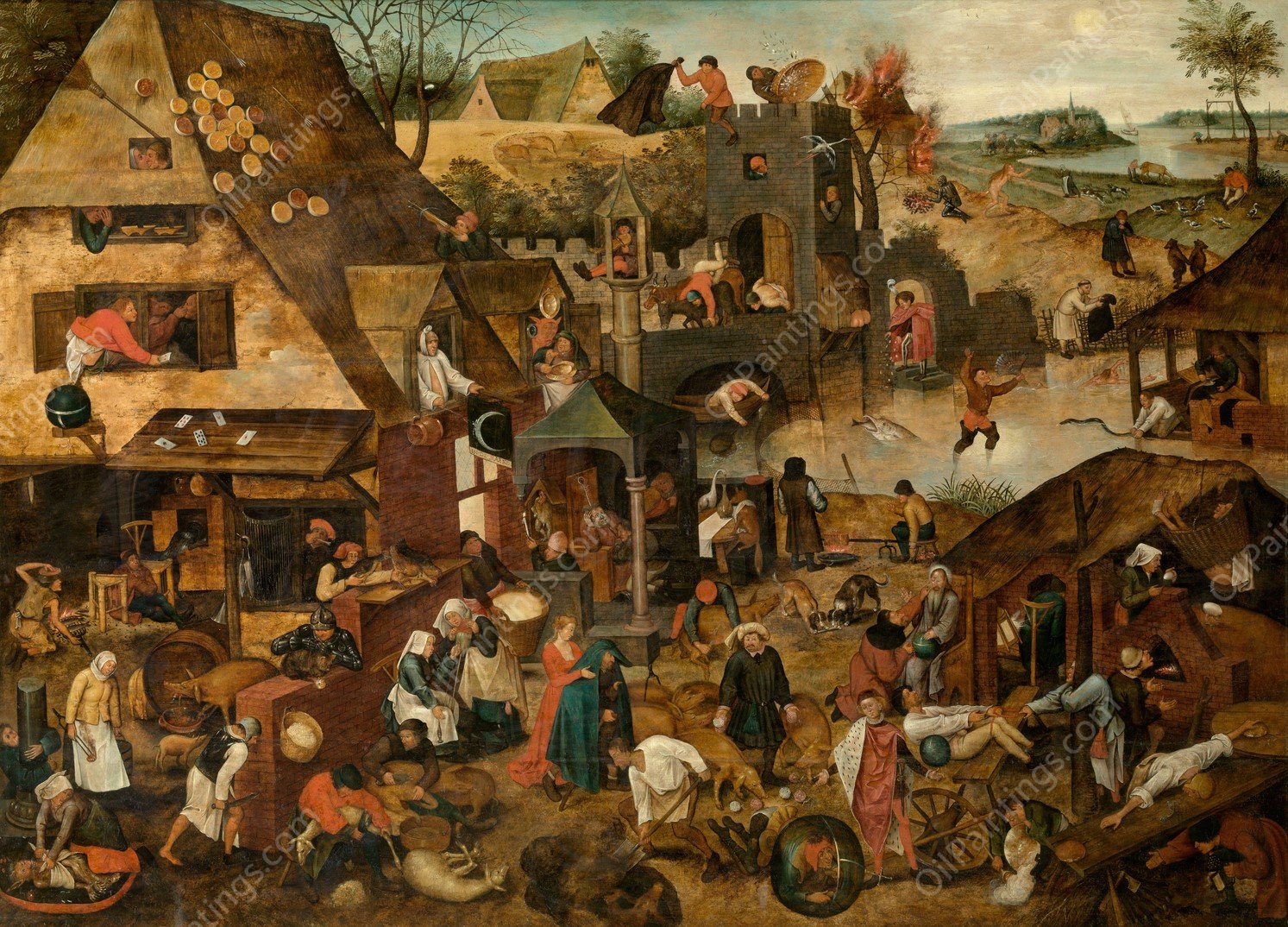 Proverbs by Pieter Brueghel The Younger - Hand-Painted Oil Painting Reproduction