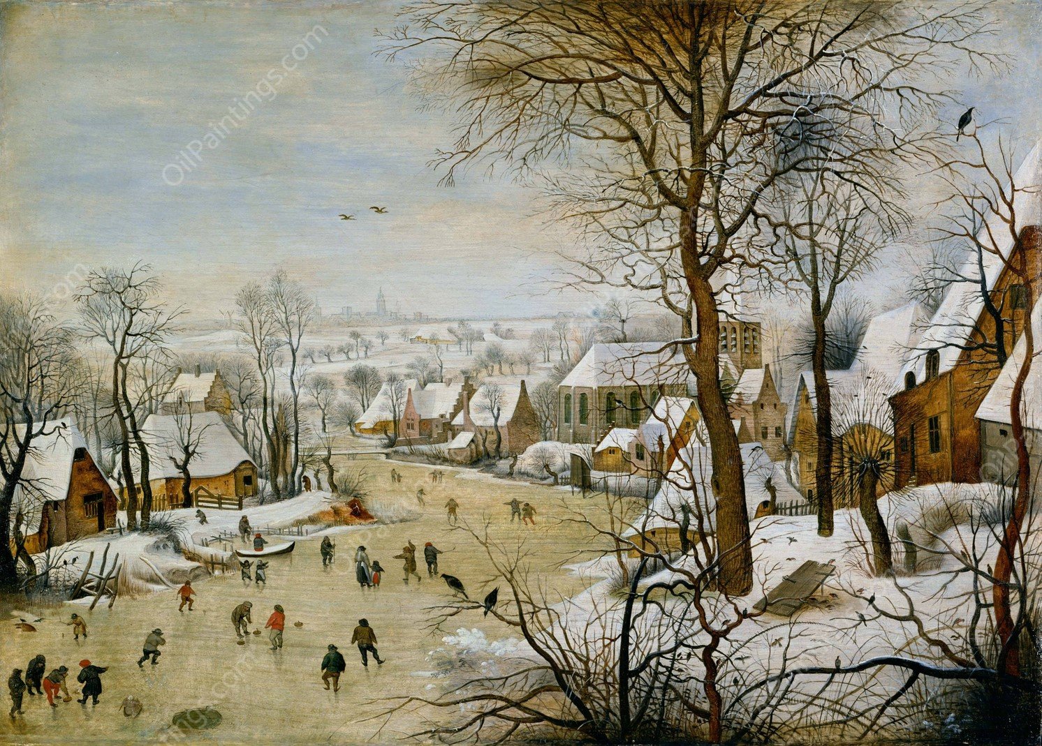 Winter Landscape with Bird Trap by Pieter Brueghel The Younger - Hand-Painted Oil Painting Reproduction