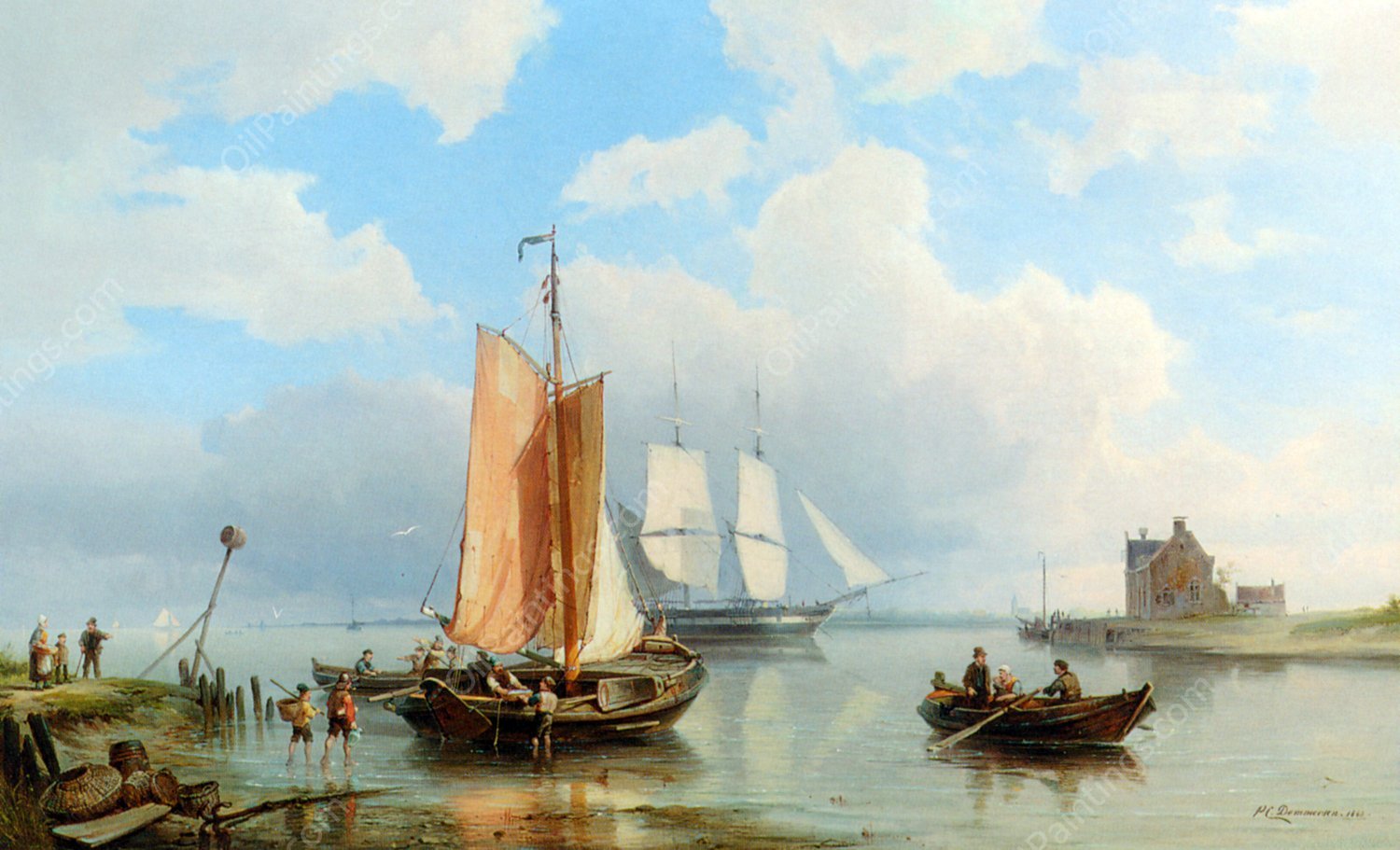 Unloading the Catch by Pieter Christian Dommerson - Hand-Painted Oil Painting Reproduction