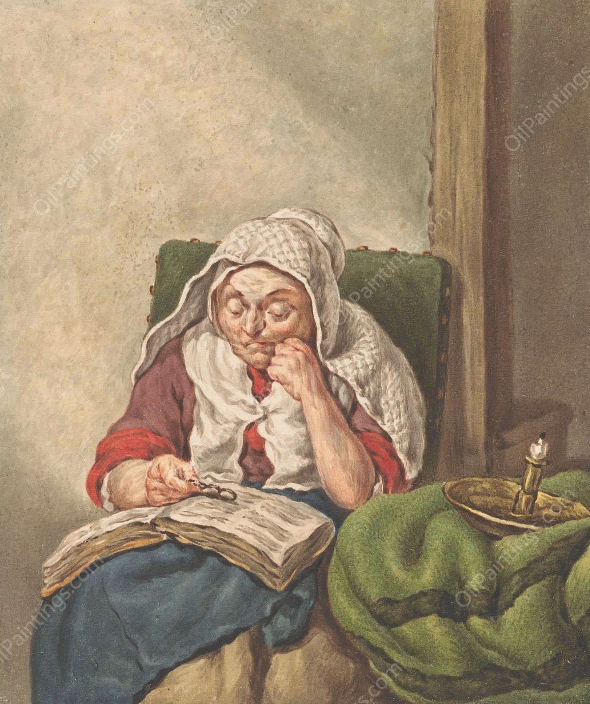 Zijn moeder, in de bijbel lezend  by Pieter Christoffel Wonder - Hand-Painted Oil Painting Reproduction