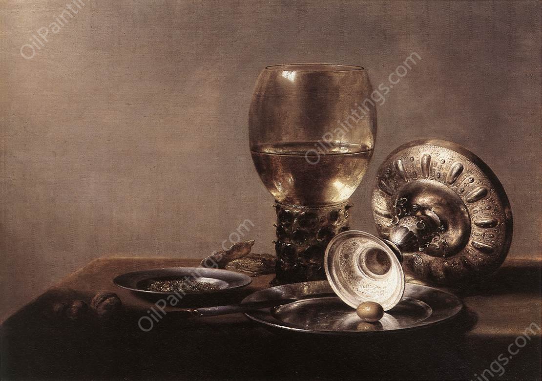 Still-life with Wine Glass and Silver Bowl by Pieter Claesz - Hand-Painted Oil Painting Reproduction