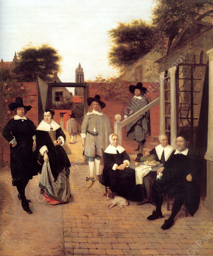 Portrait of a Family in a Courtyard in Delft by Pieter De Hooch - Hand-Painted Oil Painting Reproduction