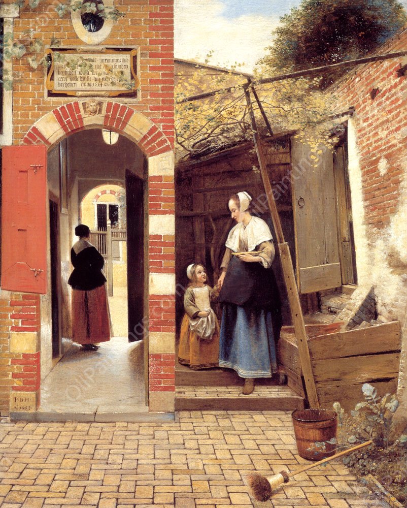 The Courtyard of a House in Delft by Pieter De Hooch - Hand-Painted Oil Painting Reproduction